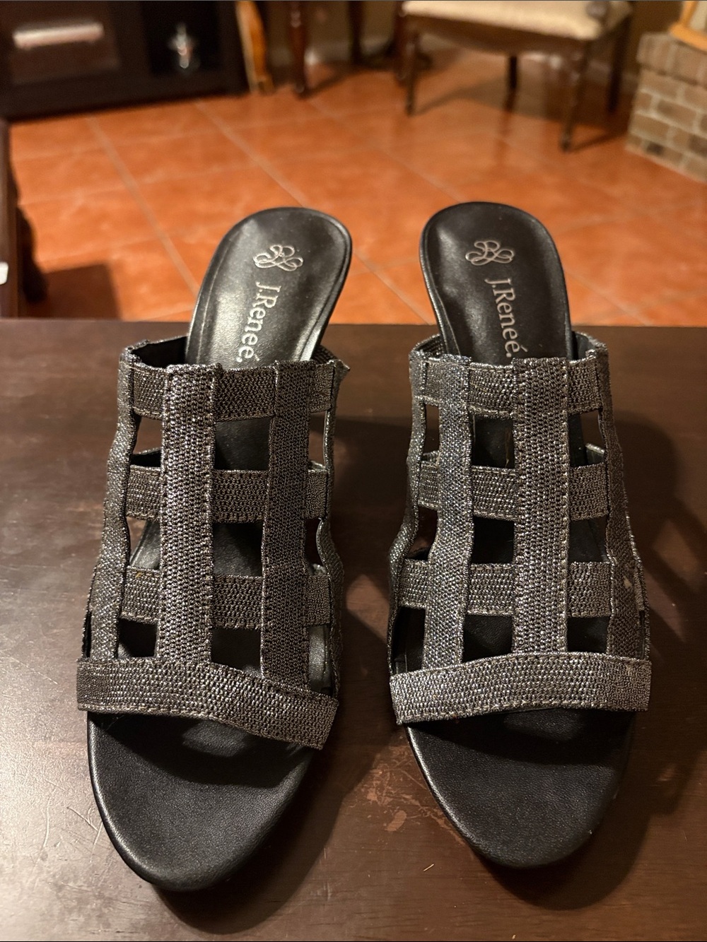 J.Renee Charcoal Woven Slide Mules